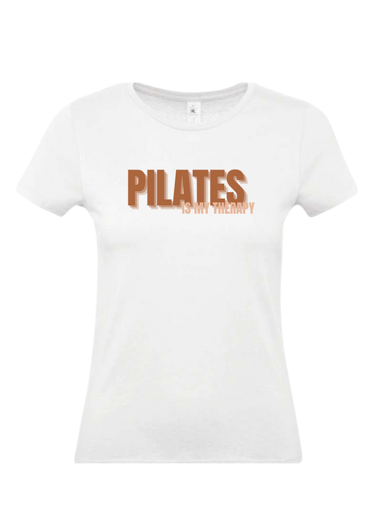 Tee-Shirt "Pilates is my therapy" Blanc - Marron